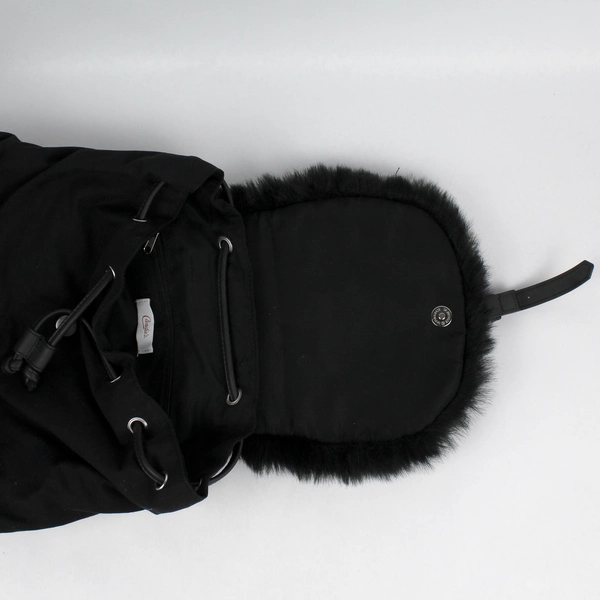 Candie's Black Faux Fur Flap Drawstring Backpack Purse - Chic & Functional