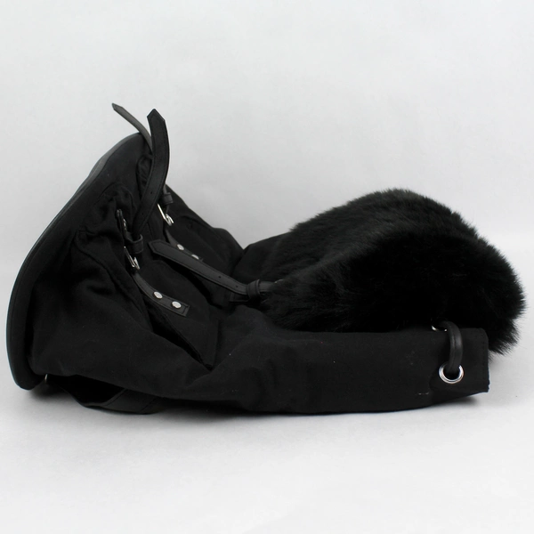 Candie's Black Faux Fur Flap Drawstring Backpack Purse - Chic & Functional