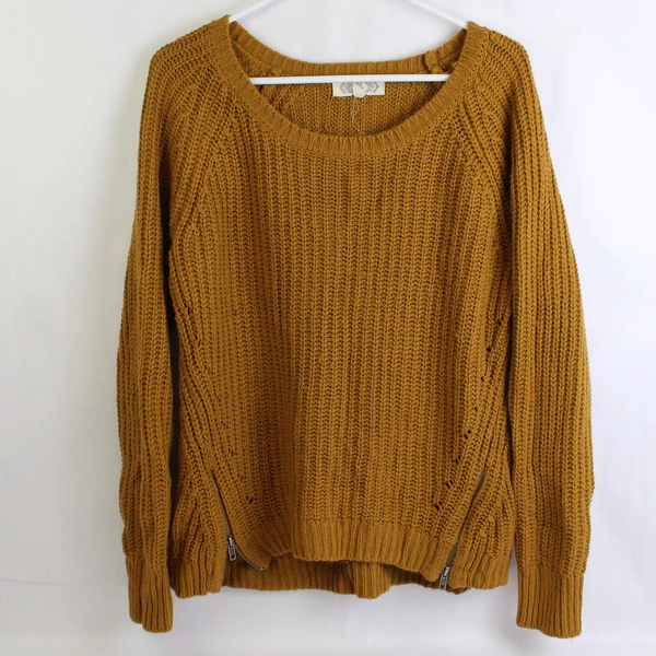 Pink Rose Women's Sweater Brown Size Medium Zipper Sides Knit