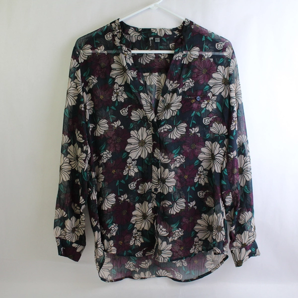 KUT From The Kloth Women's Blouse Sheer Floral Button Up Size Small