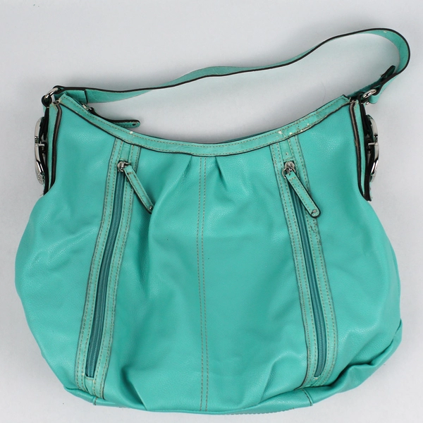 Kathy Van Zeeland Turquoise Faux Leather Shoulder Bag Purse - Flawed Pre-Owned