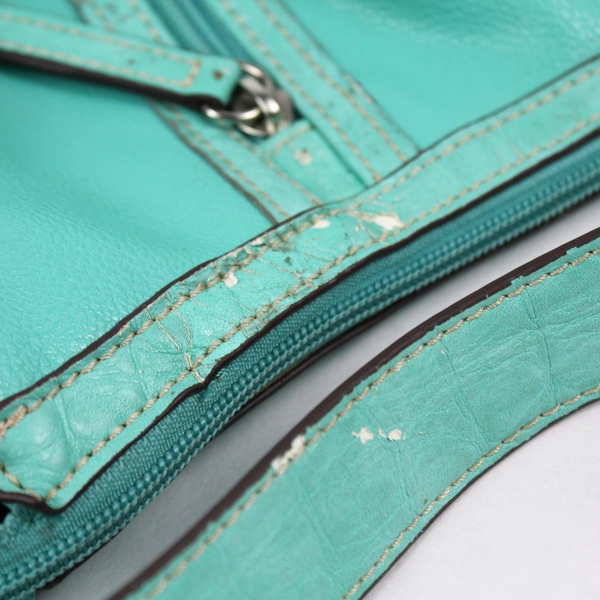 Kathy Van Zeeland Turquoise Faux Leather Shoulder Bag Purse - Flawed Pre-Owned