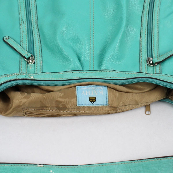 Kathy Van Zeeland Turquoise Faux Leather Shoulder Bag Purse - Flawed Pre-Owned