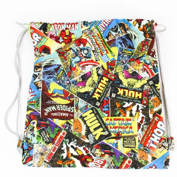 Handmade Marvel Comics Superhero Drawstring Bag Backpack - 15" x 13"