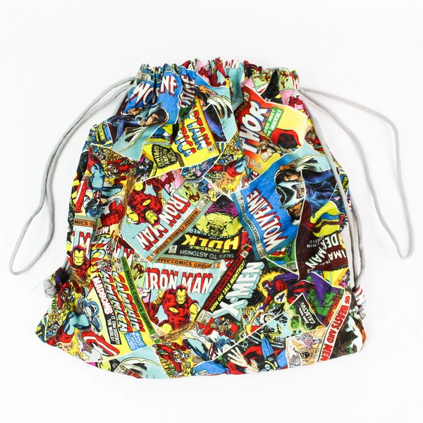 Handmade Marvel Comics Superhero Drawstring Bag Backpack - 15" x 13"