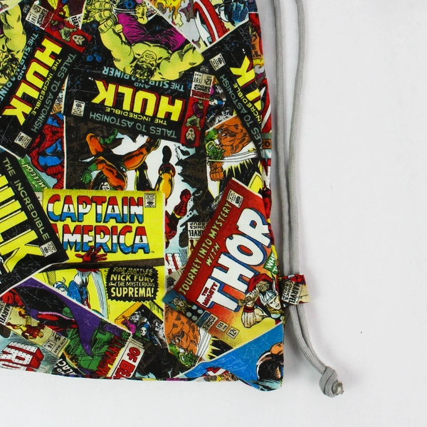 Handmade Marvel Comics Superhero Drawstring Bag Backpack - 15" x 13"