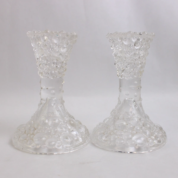 Set of 2 PartyLite Bubble Clear Glass Taper Candle Holders