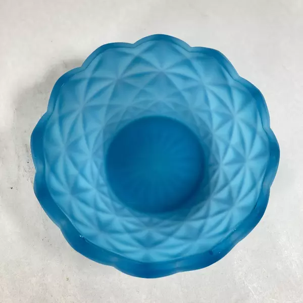 Vintage Blue Frosted Satin Star Diamond Bowl 6.5" Unique Decor Piece
