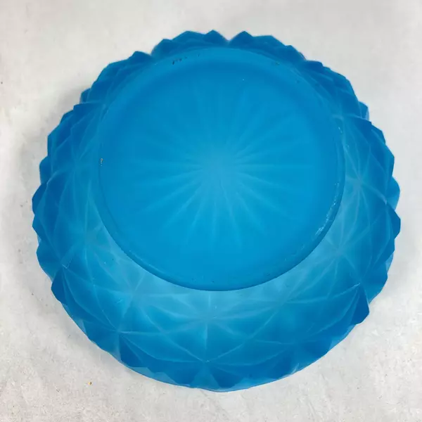 Vintage Blue Frosted Satin Star Diamond Bowl 6.5" Unique Decor Piece