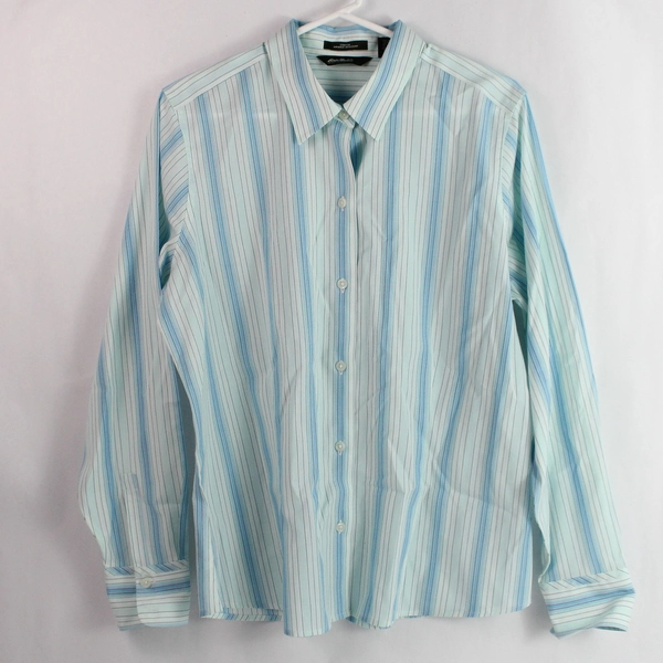Eddie Bauer Men's Large Blue Striped Dress Shirt Cotton Button-Down