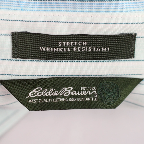 Eddie Bauer Men's Large Blue Striped Dress Shirt Cotton Button-Down