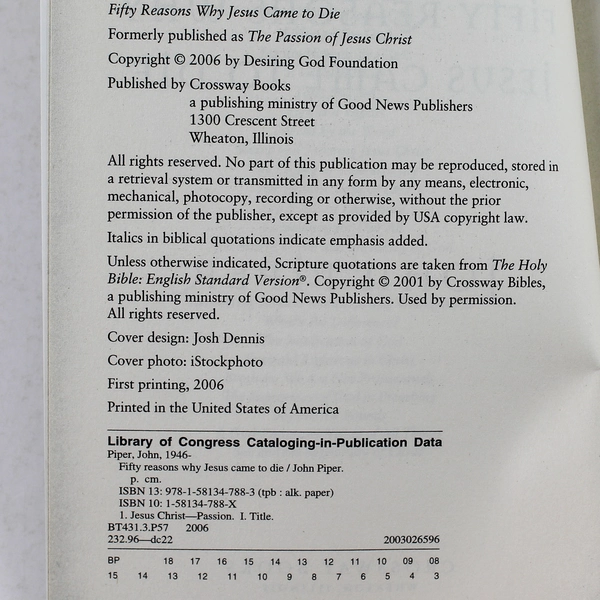 Fifty Reasons Why Jesus Came to Die by John Piper 2006 Paperback