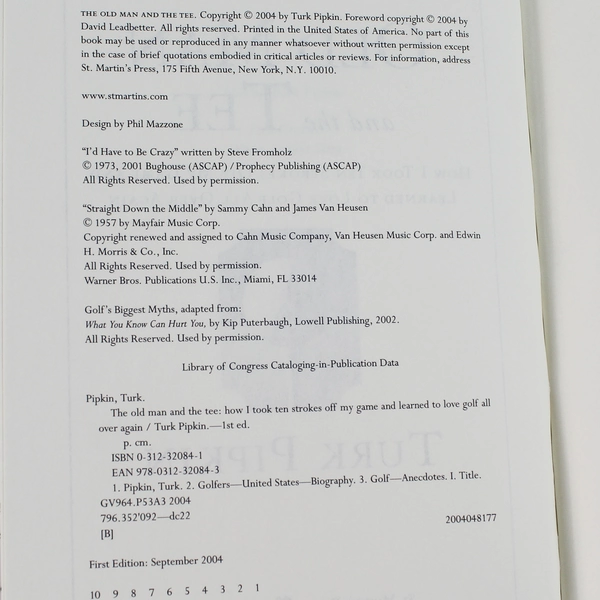 The Old Man and the Tee by Turk Pipkin 2004 Hardcover - Good Condition