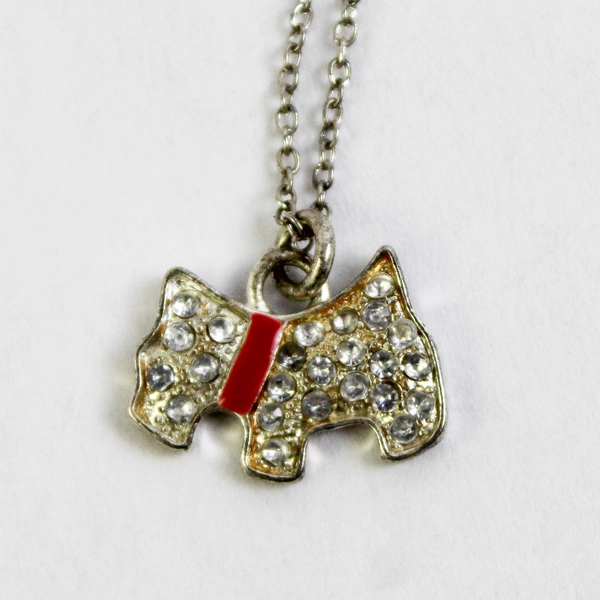 Rhinestone Scotty Dog pendant Necklace 16 Inch