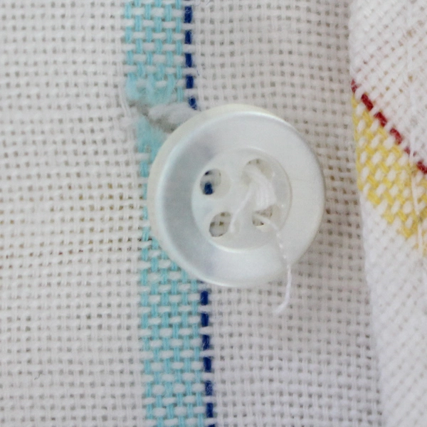 Women's Large White Button-Down Shirt Blue Yellow Stripes Flawed Pre-Owned