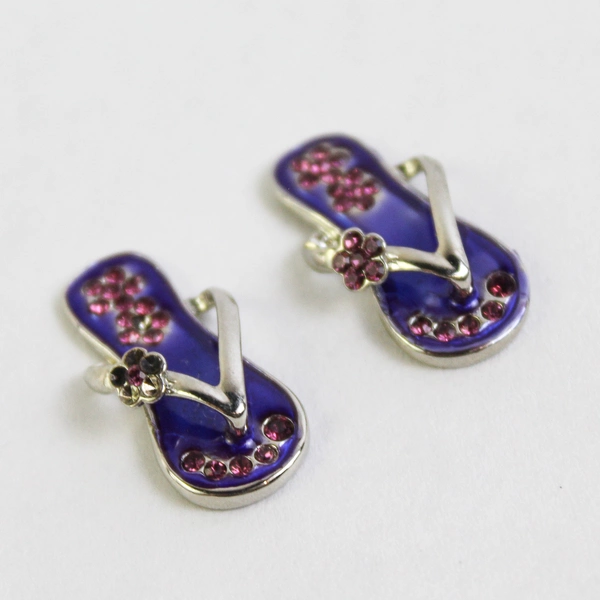 Set of 2 Purple Enamel Flip Flop Necklace Pendants w/ Amethyst Gemstone Flowers