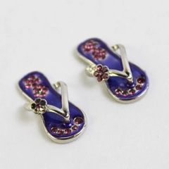 Set of 2 Purple Enamel Flip Flop Necklace Pendants w/ Amethyst Gemstone Flowers