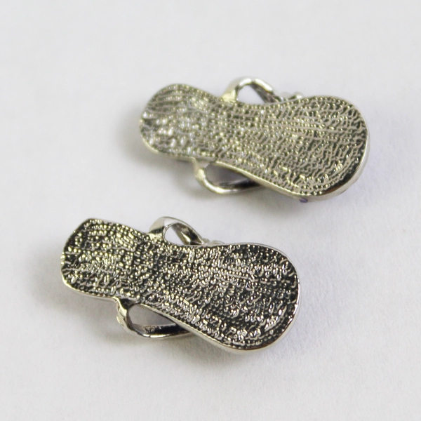 Set of 2 Purple Enamel Flip Flop Necklace Pendants w/ Amethyst Gemstone Flowers