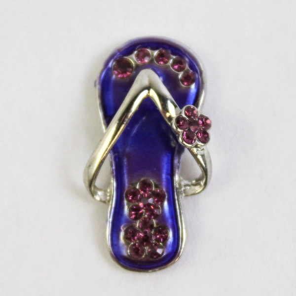 Set of 2 Purple Enamel Flip Flop Necklace Pendants w/ Amethyst Gemstone Flowers