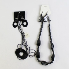 Lot of 2 Black Glass Bead Necklace And Dangle Earring Sets
