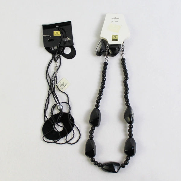Lot of 2 Black Glass Bead Necklace And Dangle Earring Sets