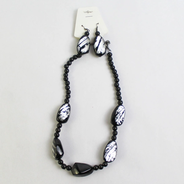 Lot of 2 Black Glass Bead Necklace And Dangle Earring Sets