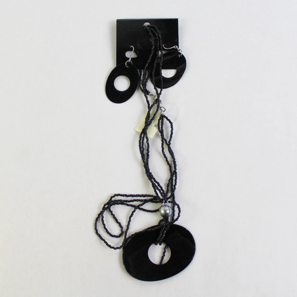 Lot of 2 Black Glass Bead Necklace And Dangle Earring Sets