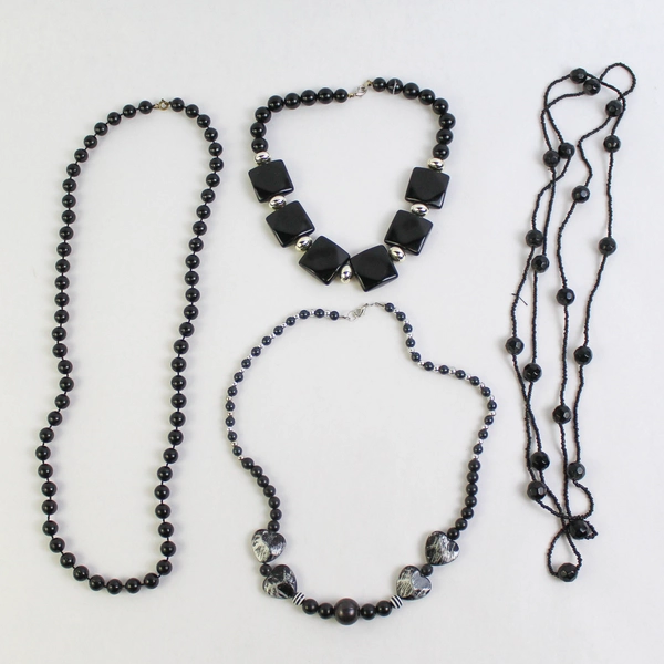 Lot of 4 Black Glass Bead Necklaces