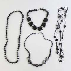 Lot of 4 Black Glass Bead Necklaces