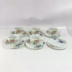 5 Le Monde Cuisine Springtime Flat Bottom Cups & 6 Saucers By International 21