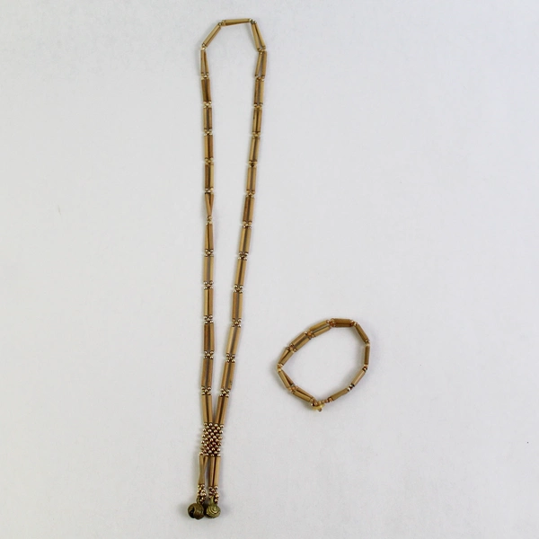 Vintage Bamboo And Gold Bead Necklace And Bracelet Set