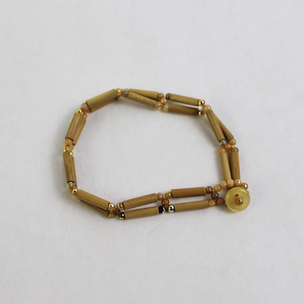 Vintage Bamboo And Gold Bead Necklace And Bracelet Set