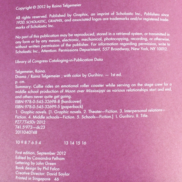 Raina Telgemeier's Drama 2012 Trade Paperback Comic - Good Condition