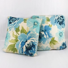 Set of 2 Blue White Floral Throw Pillows 17" x 18"