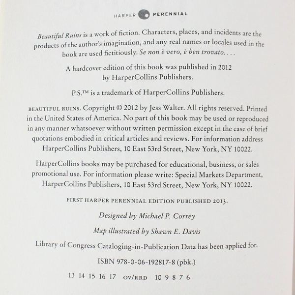 Beautiful Ruins: A Novel by Jess Walter, 2013 Harper Perennial Paperback