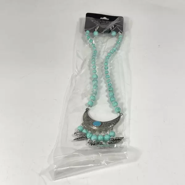 Imitation Turquoise Bead Necklace & Earring Set with Moon Pendant NIP