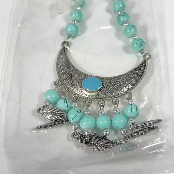 Imitation Turquoise Bead Necklace & Earring Set with Moon Pendant NIP
