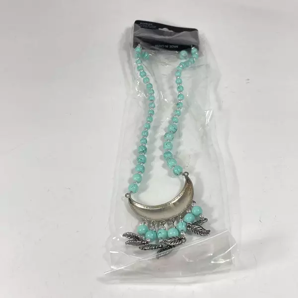 Imitation Turquoise Bead Necklace & Earring Set with Moon Pendant NIP