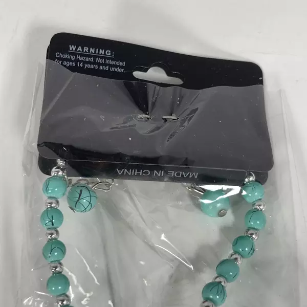 Imitation Turquoise Bead Necklace & Earring Set with Moon Pendant NIP