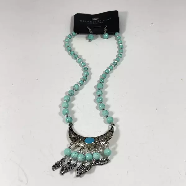 Super Star Accessories Turquoise Bead Necklace & Earring Set - Opened pkg