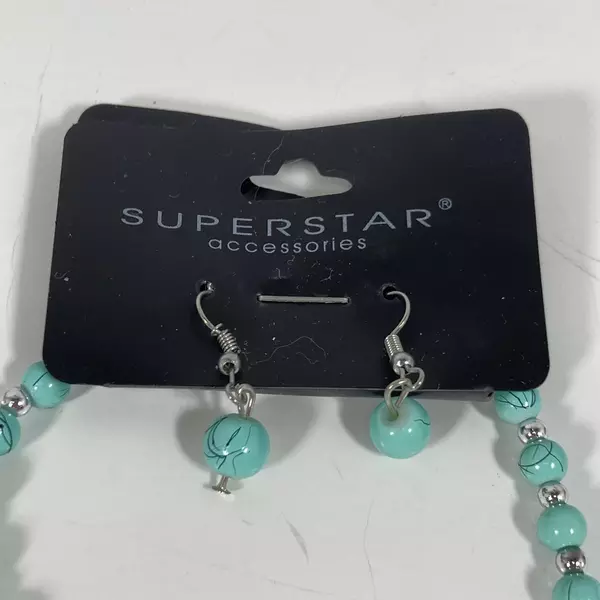 Super Star Accessories Turquoise Bead Necklace & Earring Set - Opened pkg