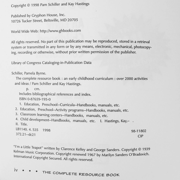Complete Resource Book: Early Childhood Curriculum by Kay Hastings 1998