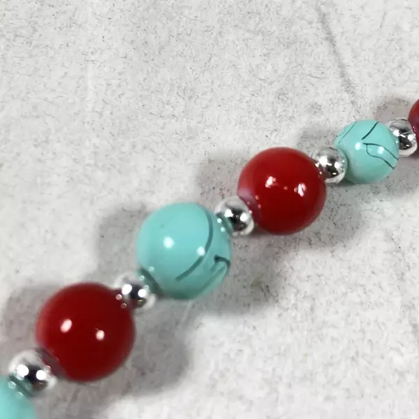 Imitation Turquoise & Red Bead Necklace Set with Silver Tone Moon Accent