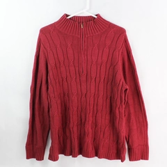 NorthCrest Red Knit Quarter-Zip Sweater Women's 1X - Pre-owned with Stain
