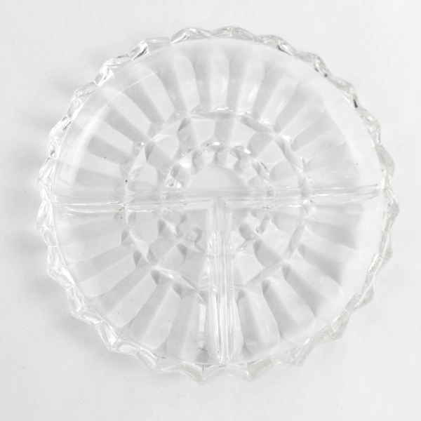 Vintage Indiana Glass Lotus Blossom 7 Inch Round 3 Part Relish Dish Clear