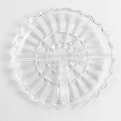 Vintage Indiana Glass Lotus Blossom 7 Inch Round 3 Part Relish Dish Clear
