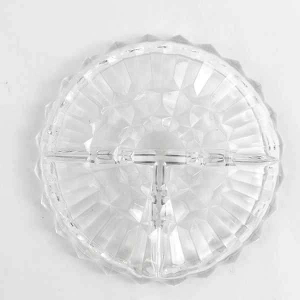 Vintage Indiana Glass Lotus Blossom 7 Inch Round 3 Part Relish Dish Clear