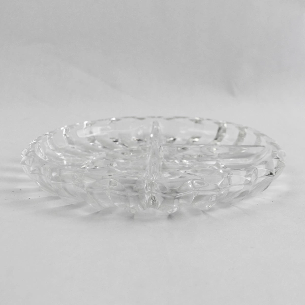 Vintage Indiana Glass Lotus Blossom 7 Inch Round 3 Part Relish Dish Clear