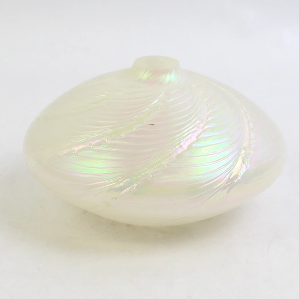 Iridescent White Perfume Bottle No Stopper Spiral Pattern