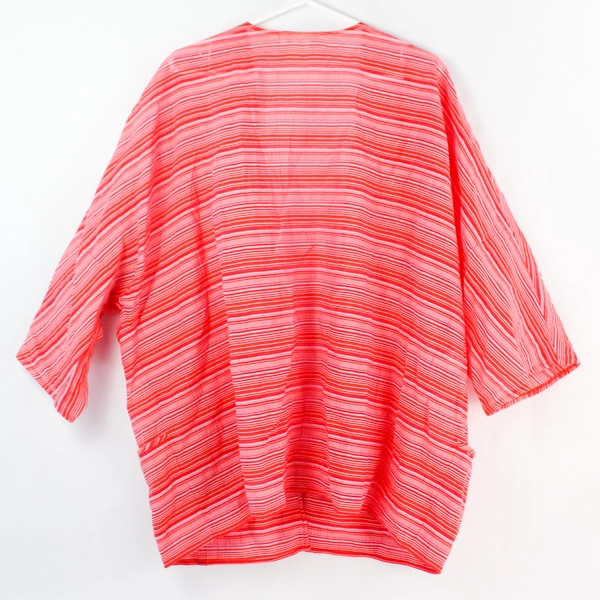 Jones New York Women's 2X Striped Open-Front Kimono Jacket Red Pink Orange